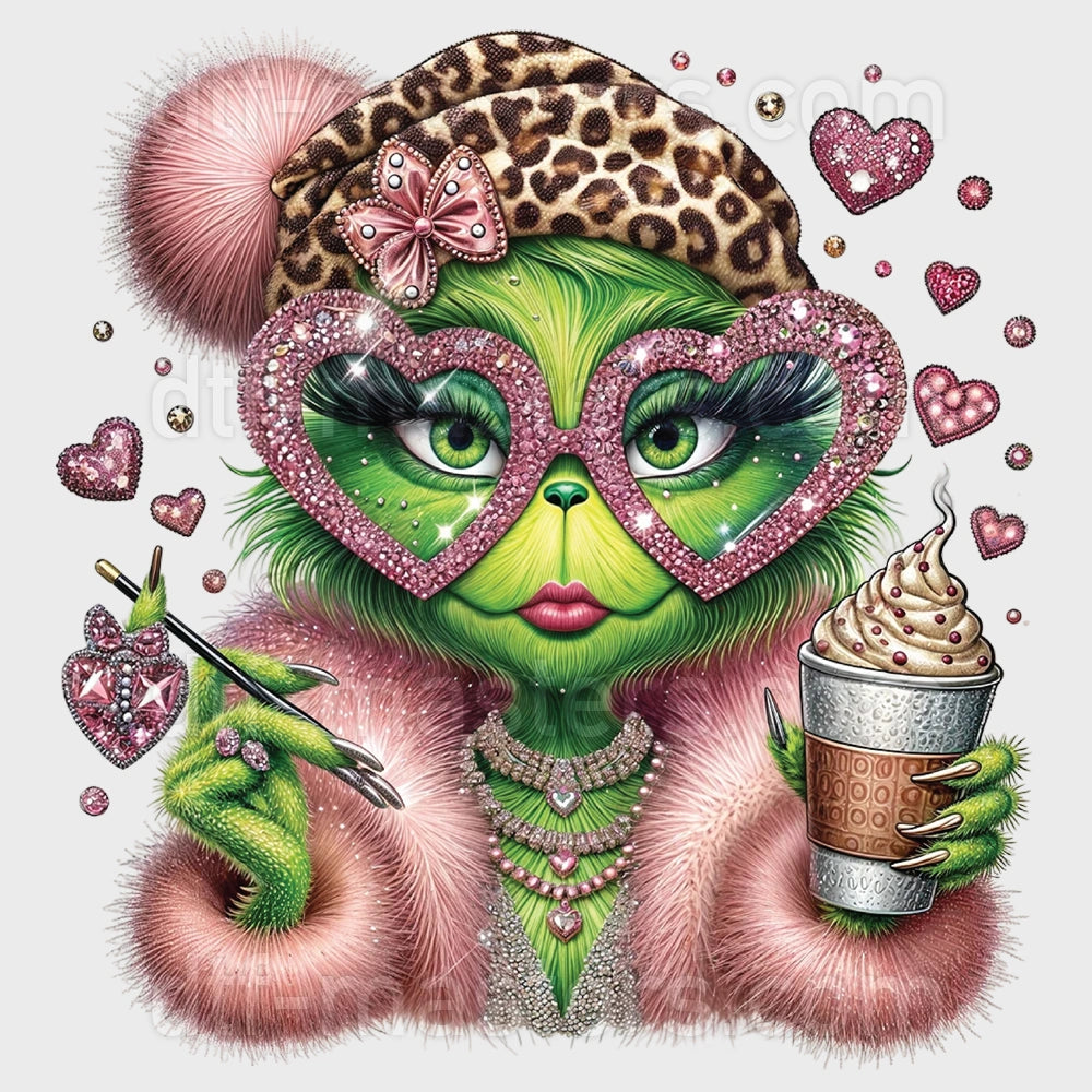 Grinchy Sparkly Rhinestone Lady Animal Print