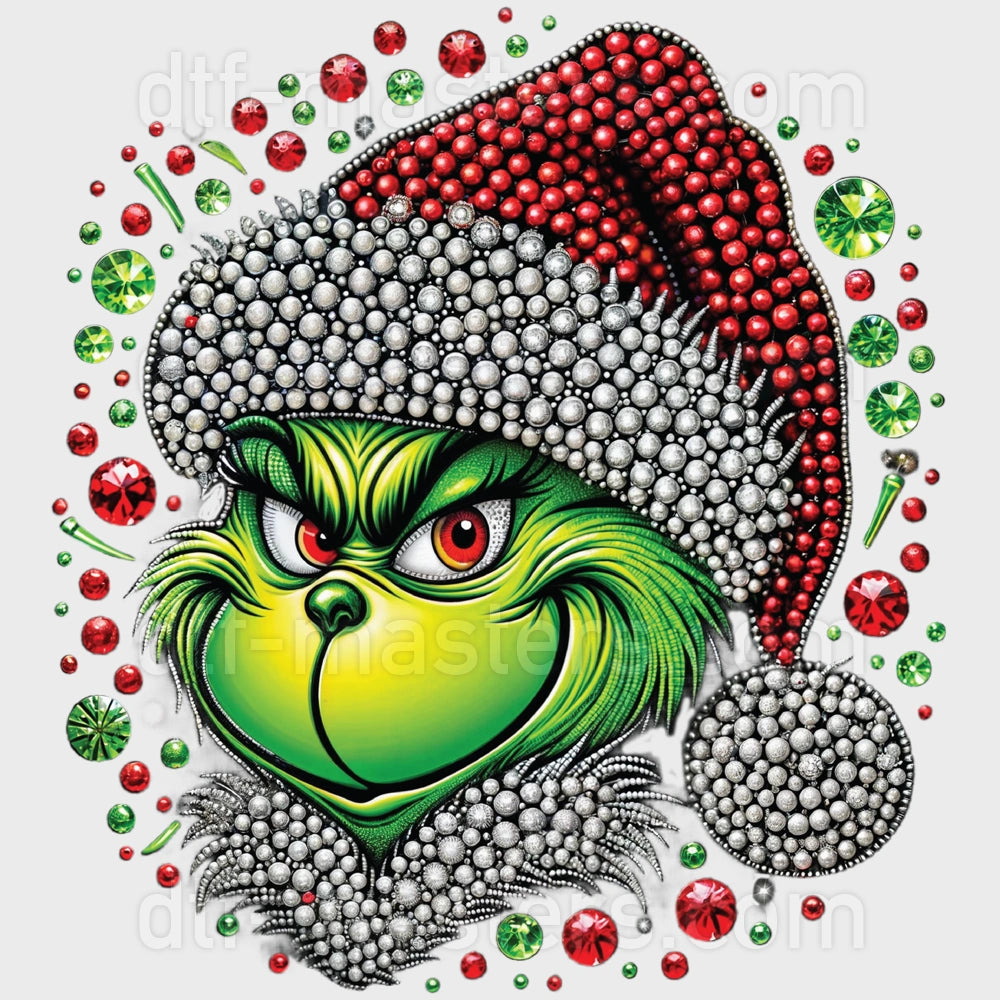 Grinchy Sparkly Rhinestone Santa Hat