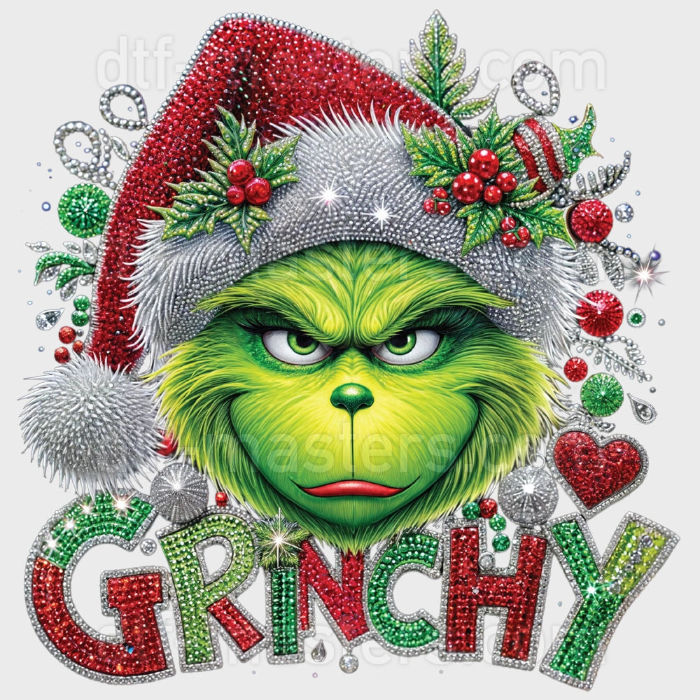 Grinchy Sparkly Rhinestone Santa Christmas